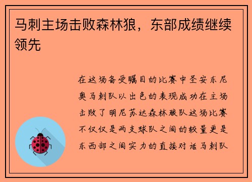 马刺主场击败森林狼，东部成绩继续领先